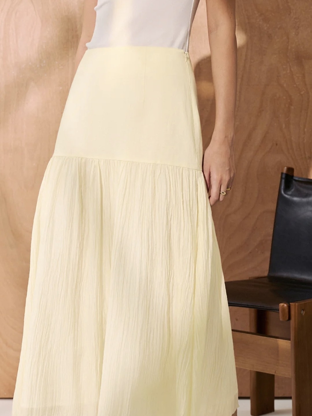 Commense Light Yellow A-Line Midi Skirt - Picture 8 of 10